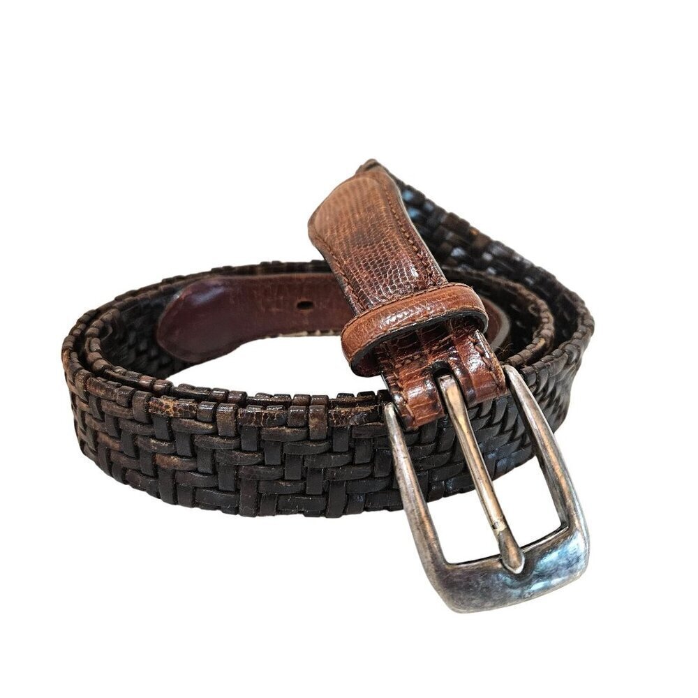 Brighton Men's‎ Brown & Black Leather Braided Belt size 38 P4100
